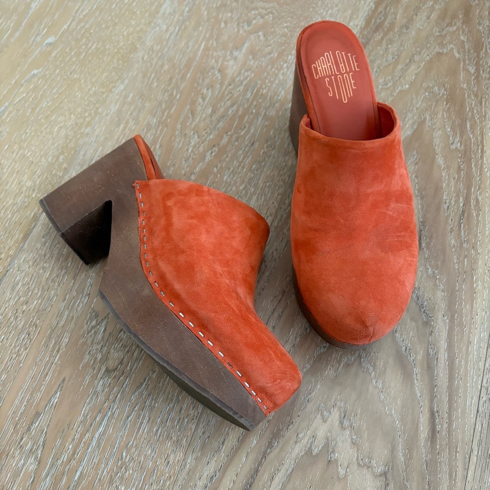 Charlotte Stone Orange Suede Clog Mules